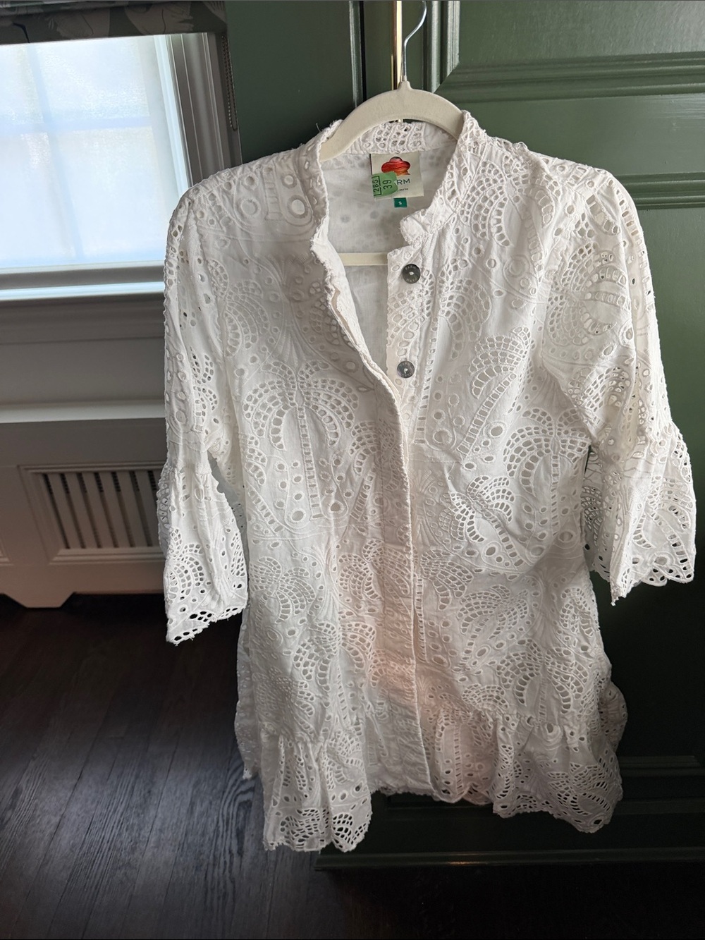 FARM Rio White Eyelet Lace Mini Dress with Scalloped Edges